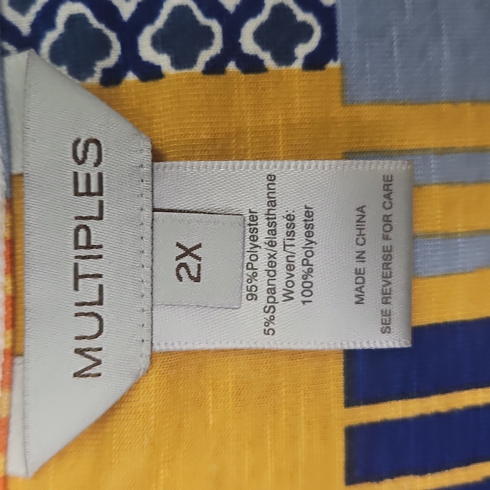 Multiples V-Neck 3/4 Ruffle Sleeves Plus Top: Multi Color Patchwork: 2X - Picture 5 of 13